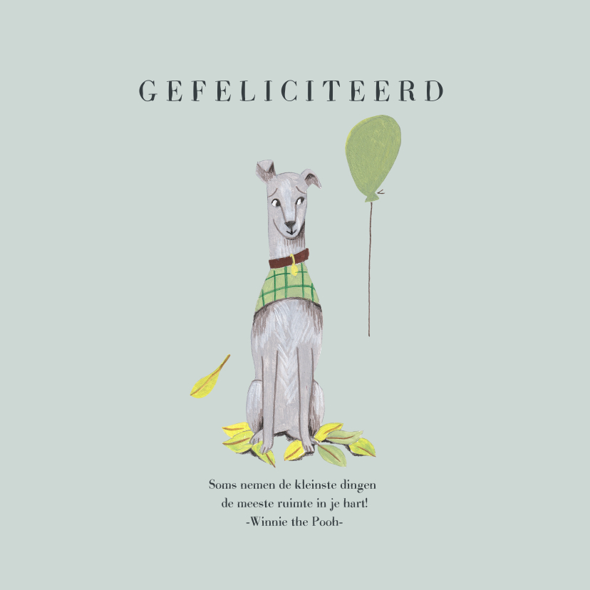 Felicitatiekaarten - Felicitatie kaart hond met ballon blauw