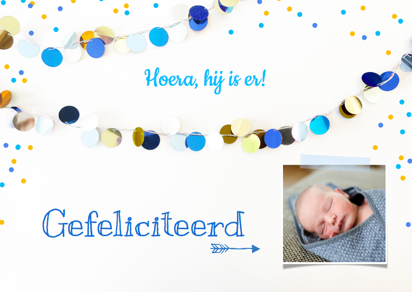 Felicitatie kaart jongen slingers blauw - Felicitatiekaarten Felicitatiekaarten - Felicitatie kaart jongen slingers blauw