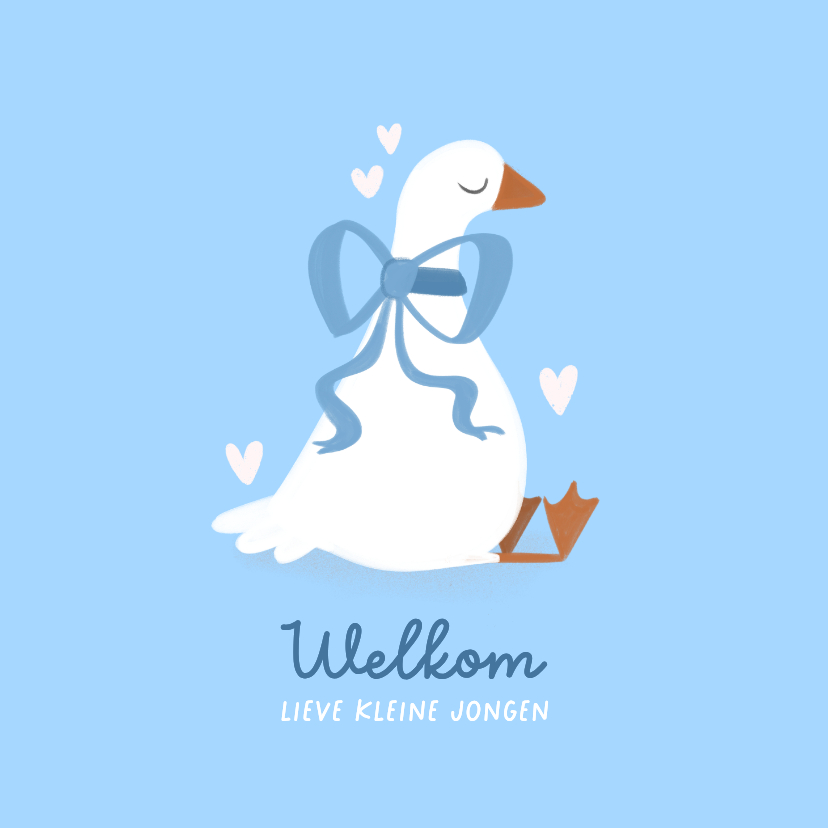 Felicitatiekaarten - Felicitatie kaart lief klein eendje geboorte met strik blauw