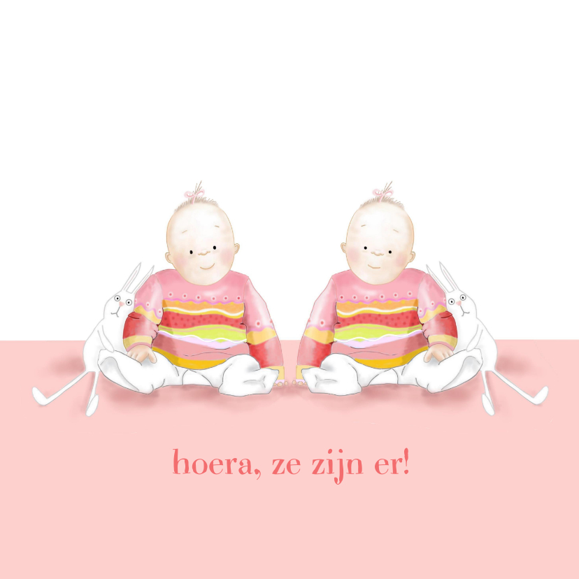 Felicitatie - kleine meisjes met konijntje - Felicitatiekaarten Felicitatiekaarten - Felicitatie - kleine meisjes met konijntje