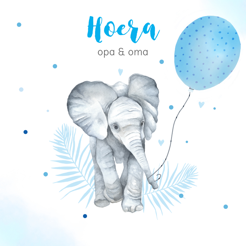 Felicitatiekaarten - Felicitatie kleinkind jongen olifantje ballon