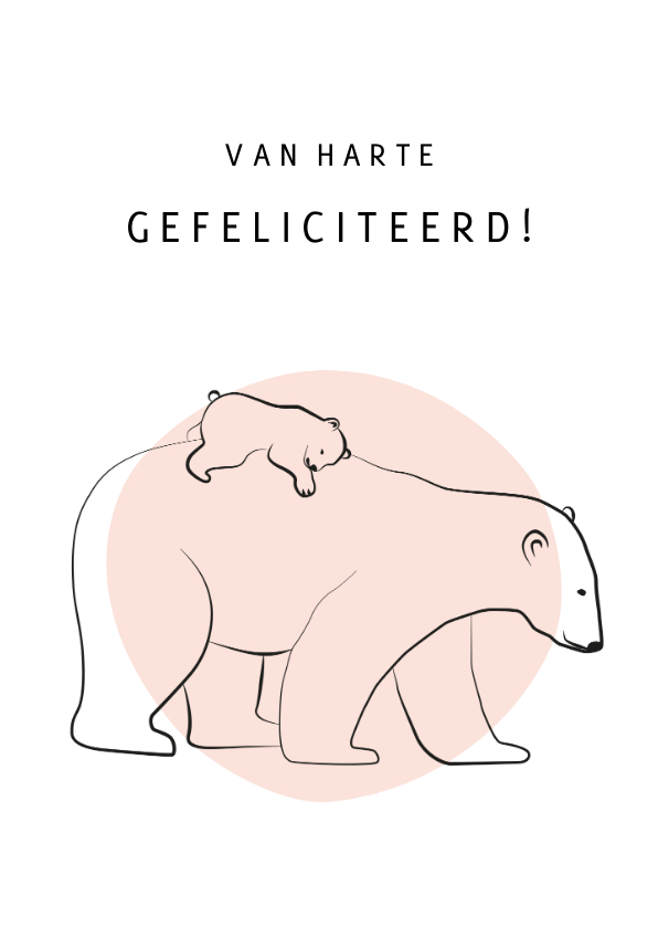 Felicitatie - Lijntekening ijsbeer met jong - Felicitatiekaarten Felicitatiekaarten - Felicitatie - Lijntekening ijsbeer met jong