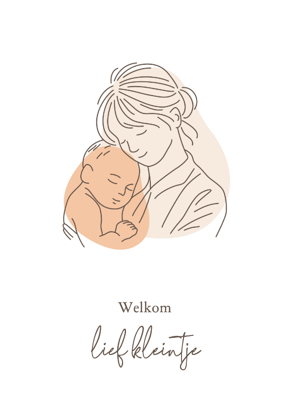 Felicitatie lijntekening moeder met kindje - Felicitatiekaarten Felicitatiekaarten - Felicitatie lijntekening moeder met kindje