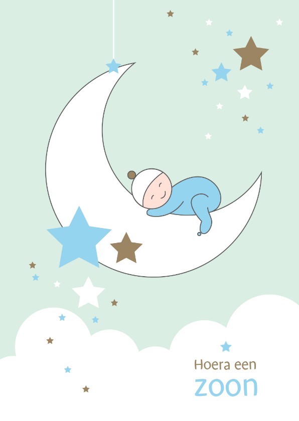 Felicitatiekaarten - Felicitatie - Maan, sterren en slapend kindje
