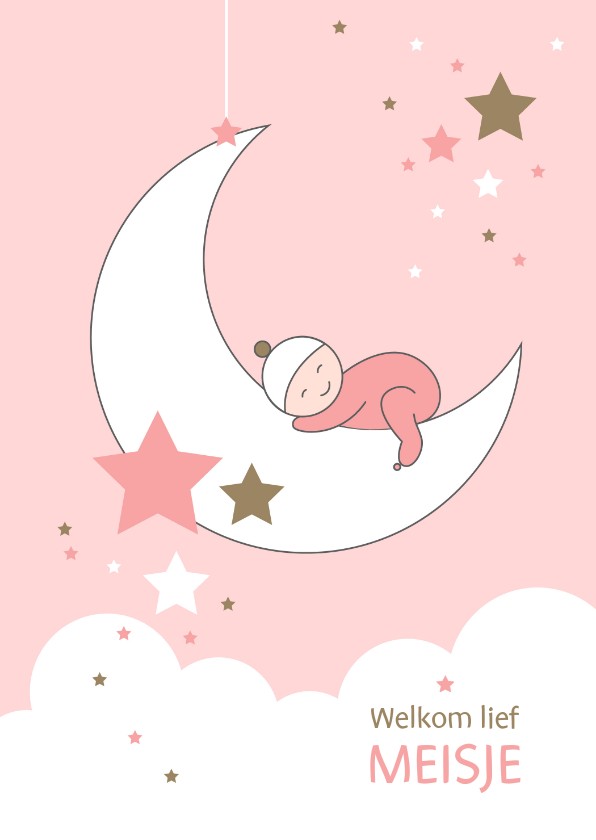 Felicitatiekaarten - Felicitatie - Maan, sterren en slapend meisje
