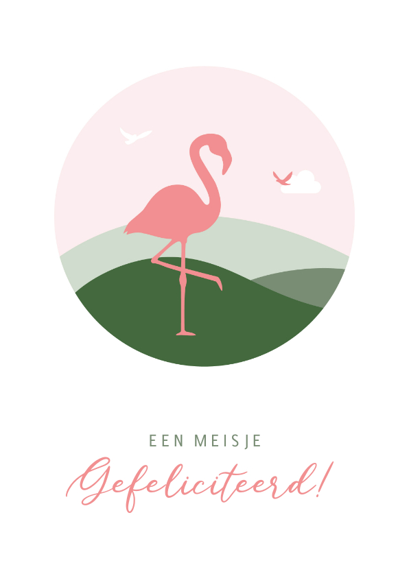 Felicitatiekaarten - Felicitatie met flamingo in cirkel