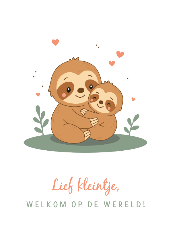Felicitatie met schattige luiaard met baby - Felicitatiekaarten Felicitatiekaarten - Felicitatie met schattige luiaard met baby