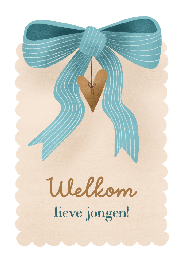Felicitatie met strik en hart voor geboorte van een jongen - Felicitatiekaarten Felicitatiekaarten - Felicitatie met strik en hart voor geboorte van een jongen