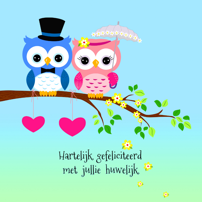 Felicitatie met uilen-echtpaar - Felicitatiekaarten Felicitatiekaarten - Felicitatie met uilen-echtpaar