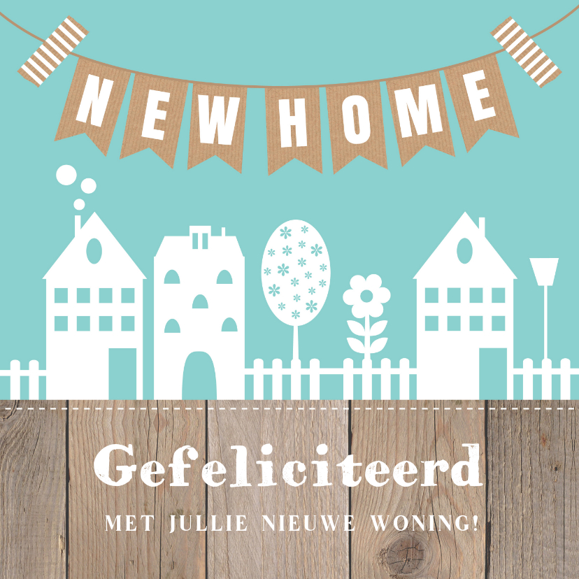 Felicitatiekaarten - Felicitatie nieuwe woning mintgroen huisjes slinger