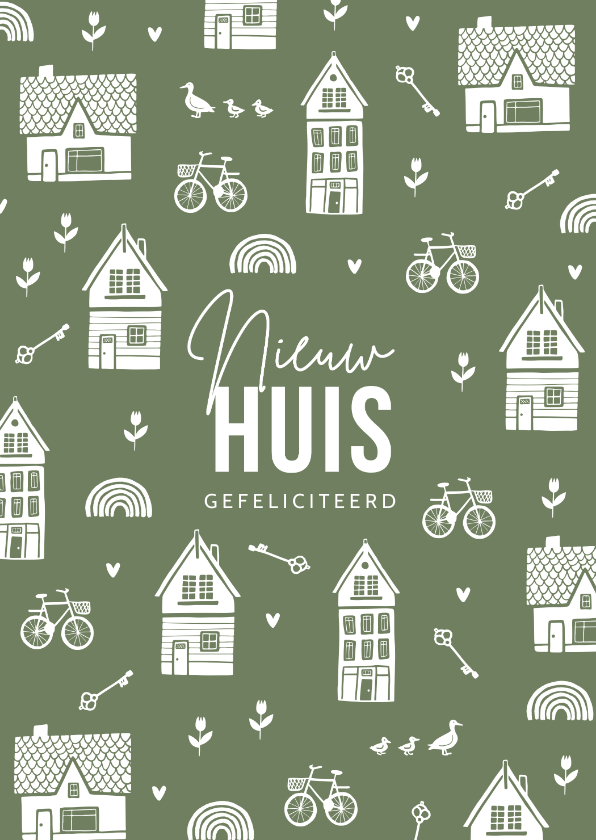 Felicitatiekaarten - Felicitatie nieuwe woning nieuw huis sleutel huisjes