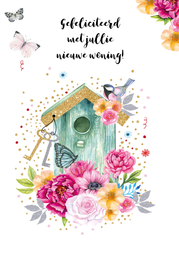 Felicitatie nieuwe woning vogelhuisje - Felicitatiekaarten Felicitatiekaarten - Felicitatie nieuwe woning vogelhuisje