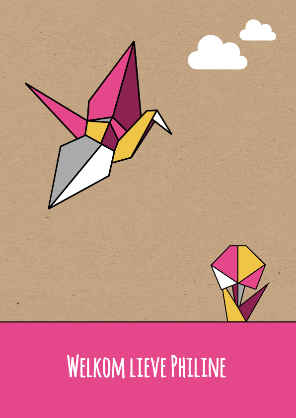Felicitatiekaarten - Felicitatie origami vogel meisje