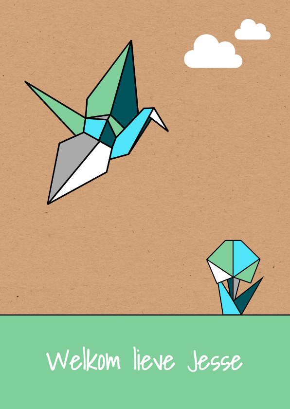 Felicitatiekaarten - Felicitatie origami vogel zoon