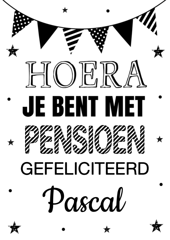 Felicitatiekaarten - Felicitatie pensioen typografie slinger zwart-wit