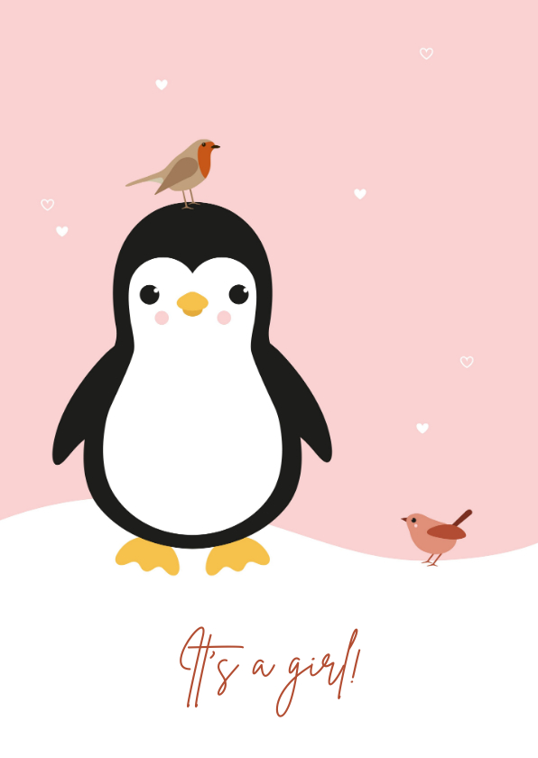 Felicitatiekaarten - Felicitatie - Pinguïn met vogeltjes