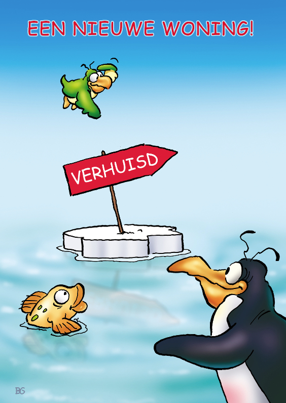 Felicitatie pinguins nieuw woning vis - Felicitatiekaarten Felicitatiekaarten - Felicitatie pinguins nieuw woning vis