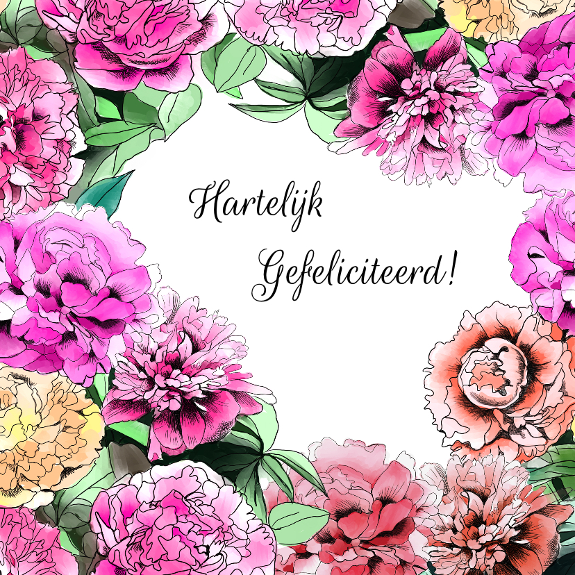 Felicitatie pioenbloemen - Felicitatiekaarten Felicitatiekaarten - Felicitatie pioenbloemen