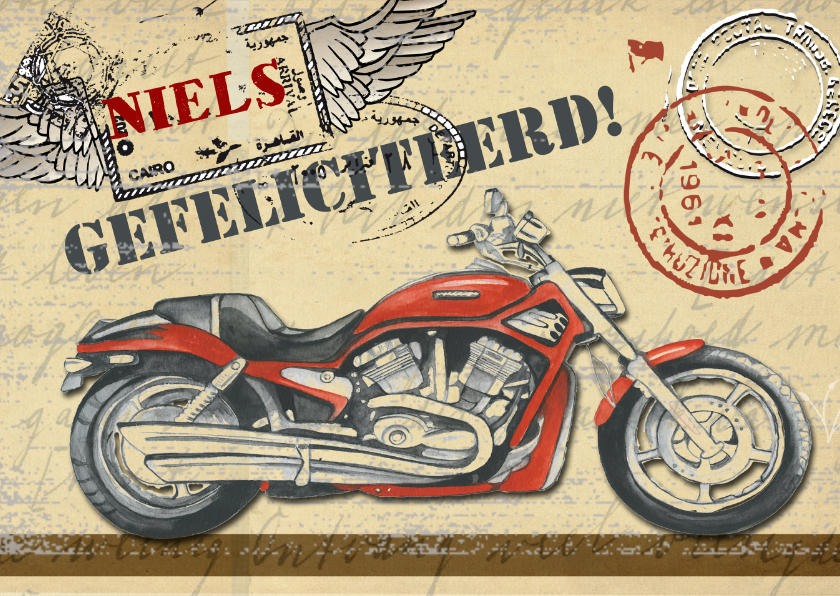 Felicitatiekaarten - felicitatie rode motor