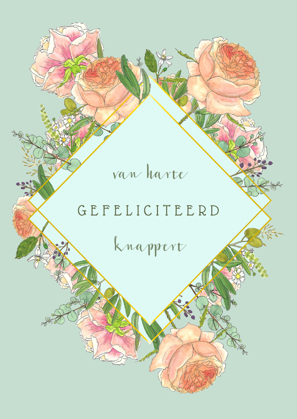 Felicitatie rozen en eucalyptus - Felicitatiekaarten Felicitatiekaarten - Felicitatie rozen en eucalyptus
