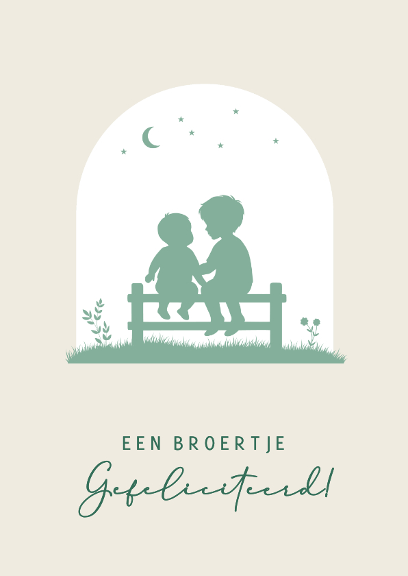 Felicitatie silhouet baby en grote broer op hekje - Felicitatiekaarten Felicitatiekaarten - Felicitatie silhouet baby en grote broer op hekje