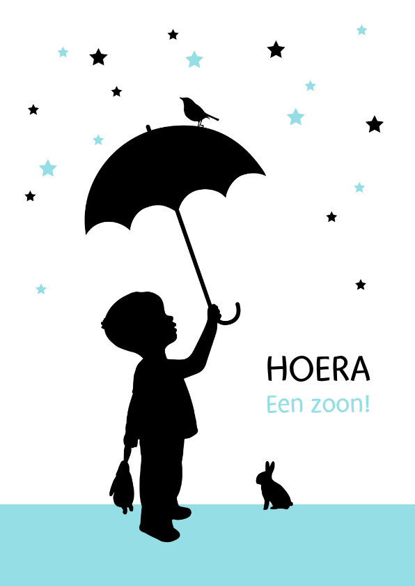 Felicitatie - Silhouet jongen met paraplu - Felicitatiekaarten Felicitatiekaarten - Felicitatie - Silhouet jongen met paraplu