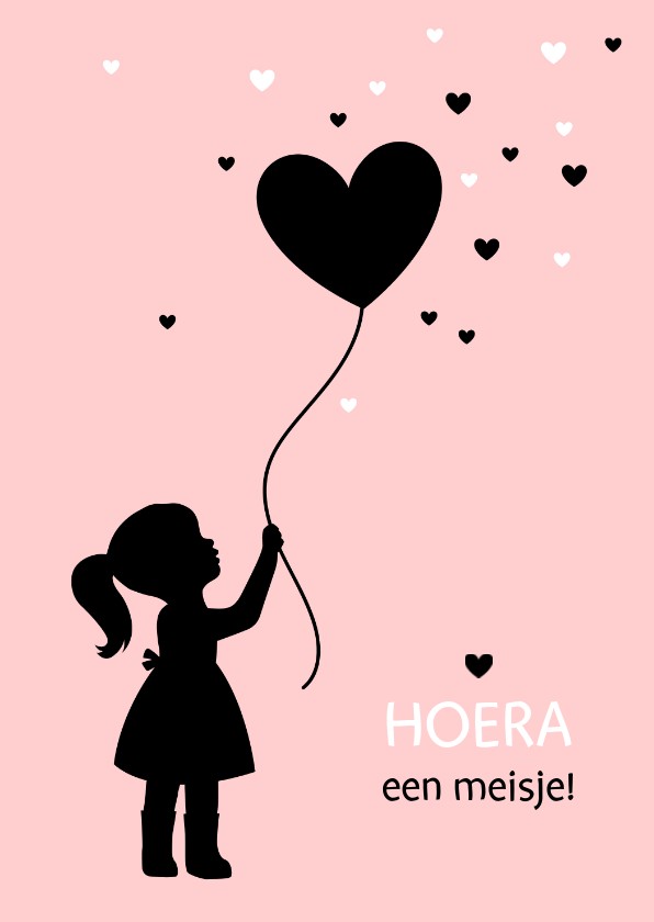 Felicitatiekaarten - Felicitatie - Silhouet meisje met ballon