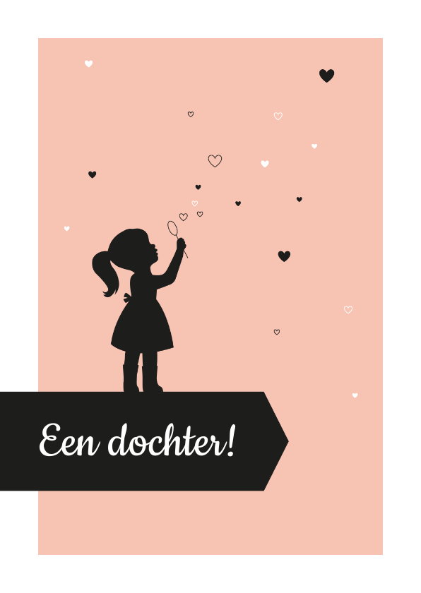 Felicitatiekaarten - Felicitatie - Silhouet meisje met hartjes