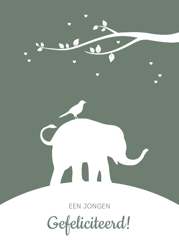 Felicitatiekaarten - Felicitatie - Silhouet olifant met vogel