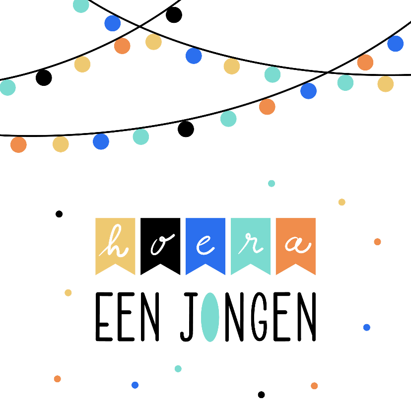 Felicitatie - Slinger met bolletje jongen - Felicitatiekaarten Felicitatiekaarten - Felicitatie - Slinger met bolletje jongen