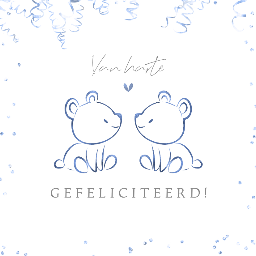 Felicitatiekaarten - Felicitatie tweeling lijntekening beertjes