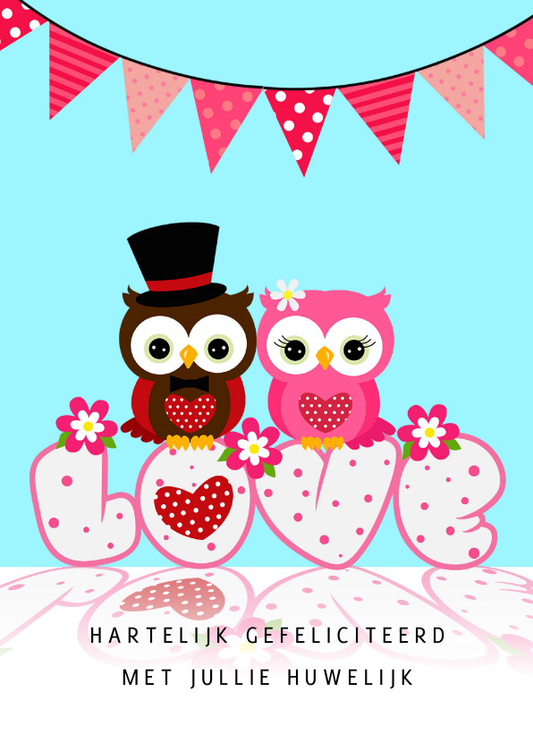 Felicitatie uilen 'in love' - Felicitatiekaarten Felicitatiekaarten - Felicitatie uilen 'in love'