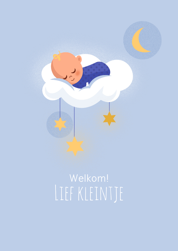 Felicitatiekaarten - Felicitatie voor geboorte jongetje lief op wolk met sterren