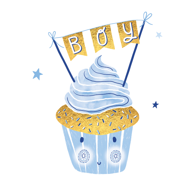 Felicitatiekaarten - Felicitatie zoon happy cupcake blauw