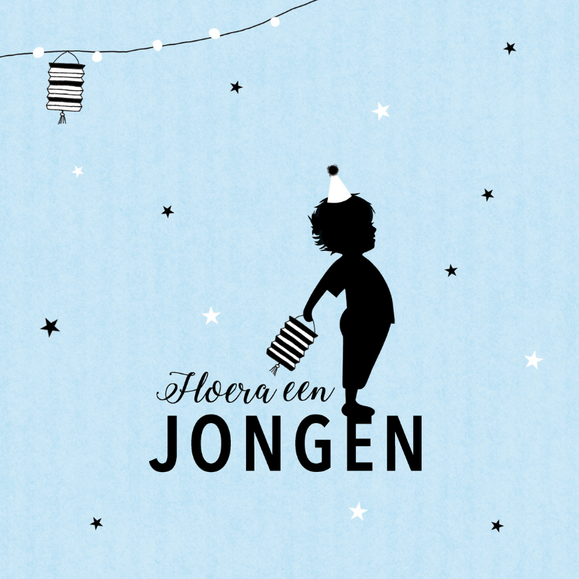 Felicitatie zoon silhouet lampion blauw - MW - Felicitatiekaarten Felicitatiekaarten - Felicitatie zoon silhouet lampion blauw - MW