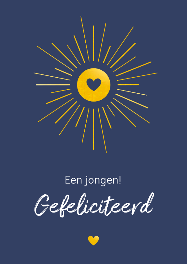 Felicitatiekaarten - Felicitatie zoon - Zon in goudkleur met hartje