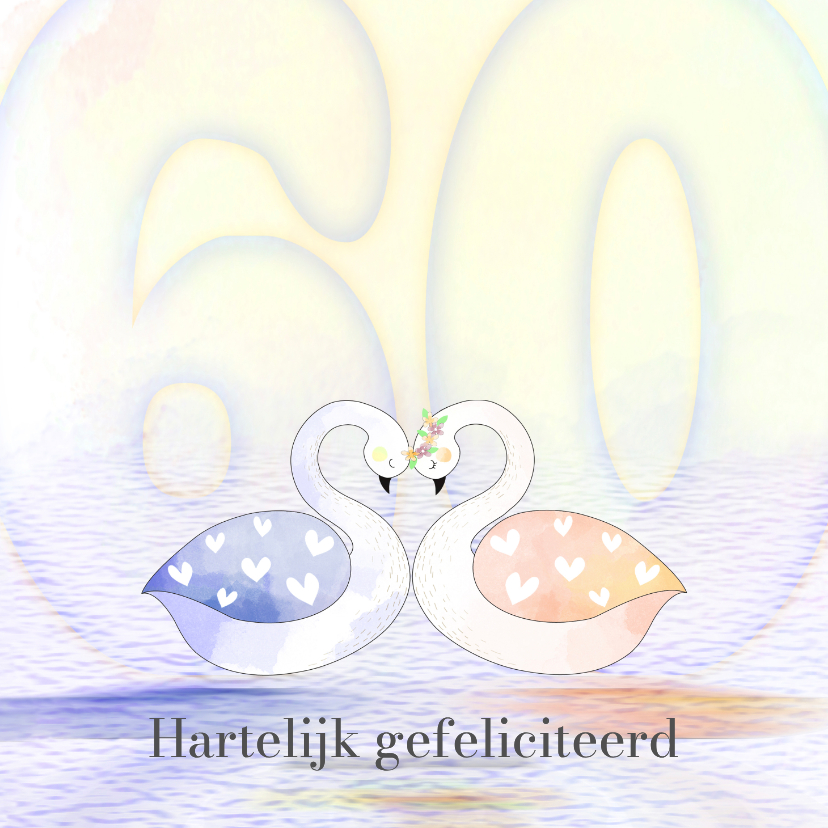 Felicitatie zwaan diamanten huwelijk - Felicitatiekaarten Felicitatiekaarten - Felicitatie zwaan diamanten huwelijk