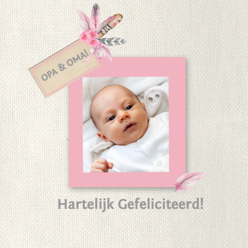 Felicitatiegeboorte veren meisje - Felicitatiekaarten Felicitatiekaarten - Felicitatiegeboorte veren meisje