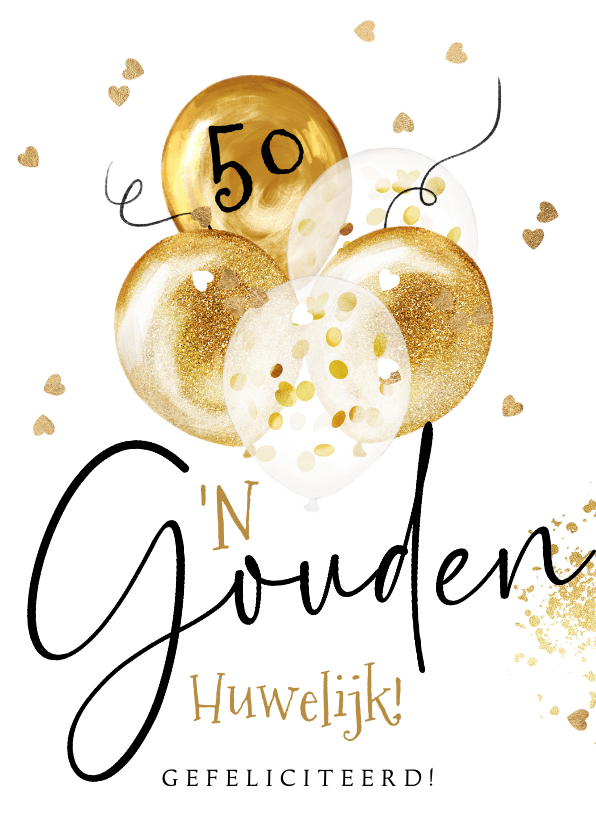 Felicitatiekaarten - Felicitatiekaart 50 jaar getrouwd ballonnen gouden huwelijk
