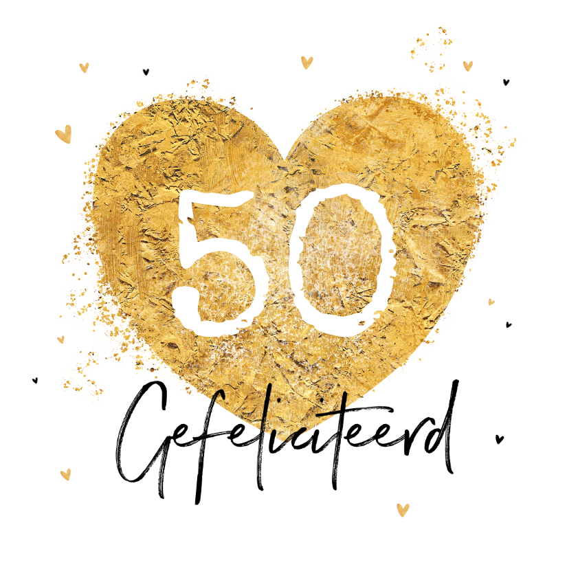 Felicitatiekaarten - Felicitatiekaart 50 jaar getrouwd goud hart champagne
