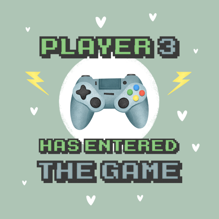 Felicitatiekaarten - Felicitatiekaart baby op komst gamers controller hartjes
