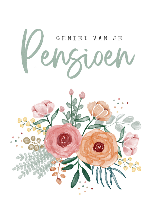 Felicitatiekaarten - Felicitatiekaart bloemen pensioen vrouw confetti foto