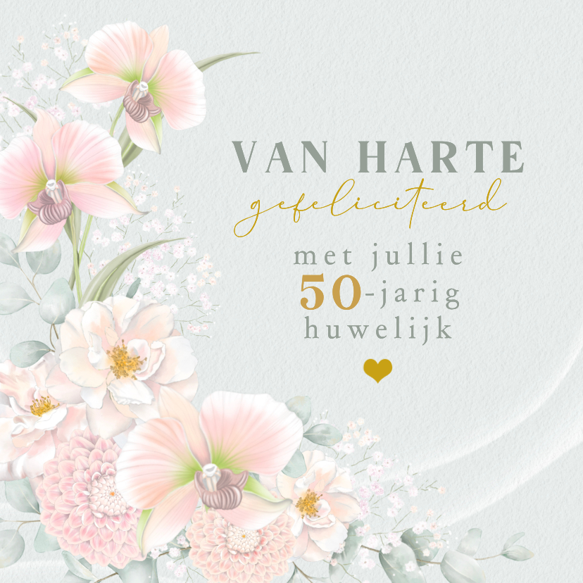 Felicitatiekaarten - Felicitatiekaart bruidsbloemen roze en wit