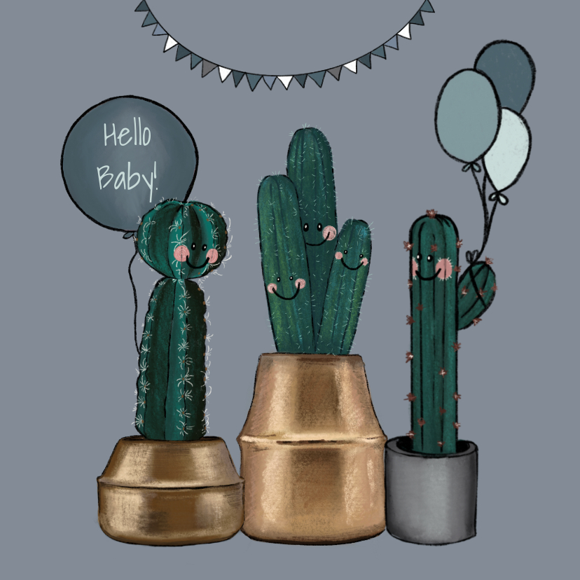 Felicitatiekaarten - Felicitatiekaart cactussen geboorte jongen 