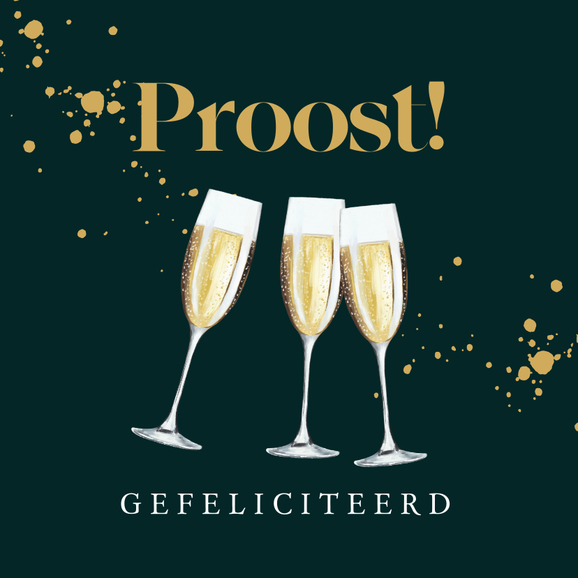 Felicitatiekaart champagneglazen op chique groen - Felicitatiekaarten Felicitatiekaarten - Felicitatiekaart champagneglazen op chique groen