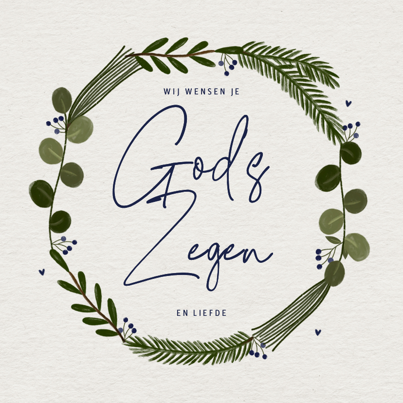 Felicitatiekaarten - Felicitatiekaart communie God's zegen en botanische krans