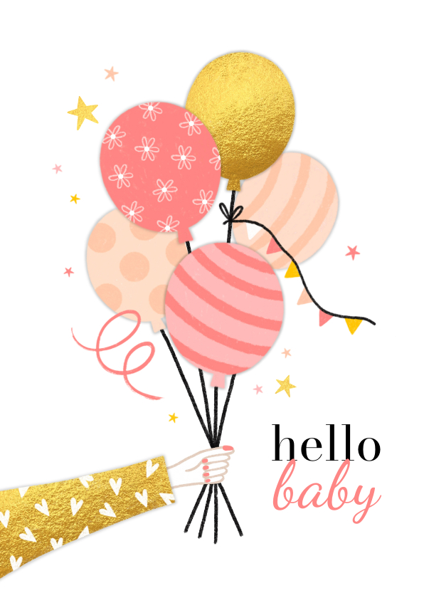 Felicitatiekaarten - Felicitatiekaart dochter arm ballonnen roze goud