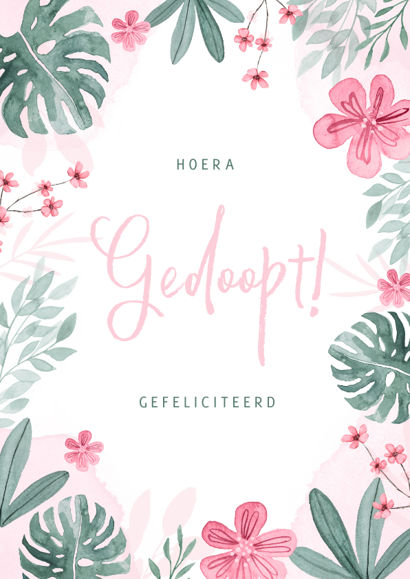 Felicitatiekaarten - Felicitatiekaart doopsel bloemen meisje botanisch