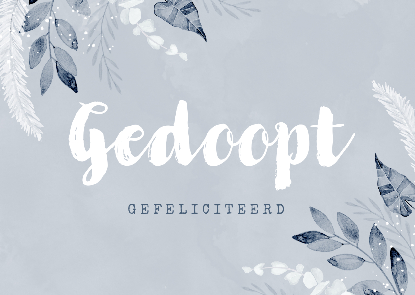 Felicitatiekaarten - Felicitatiekaart doopsel jongen blauw takjes vintage