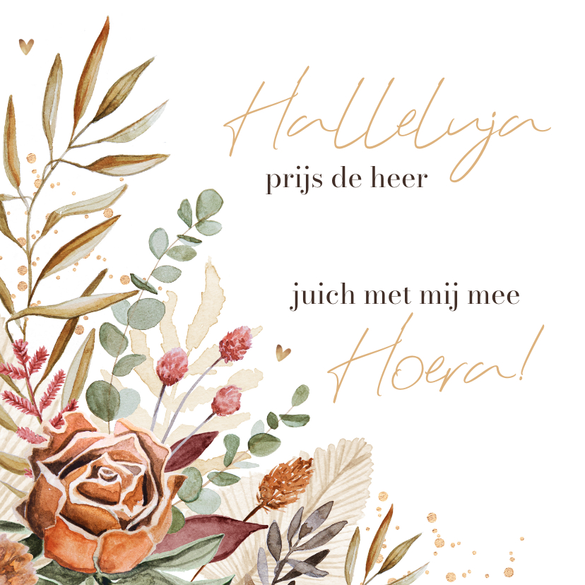 Felicitatiekaart droogbloemen christelijk gouden hartjes - Felicitatiekaarten Felicitatiekaarten - Felicitatiekaart droogbloemen christelijk gouden hartjes